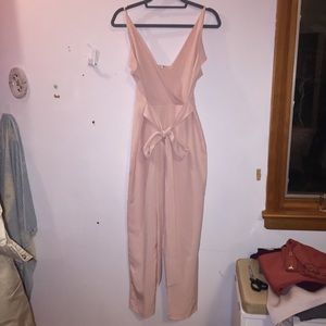 Light pink tie waist wrap jumpsuit